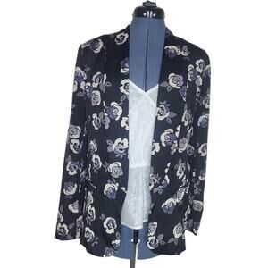 Bar III floral print open front black blazer small